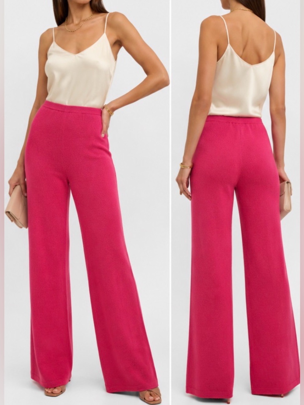 St. John Collection Pink Santana Knit Wide Leg Pants Wool Blend Size M